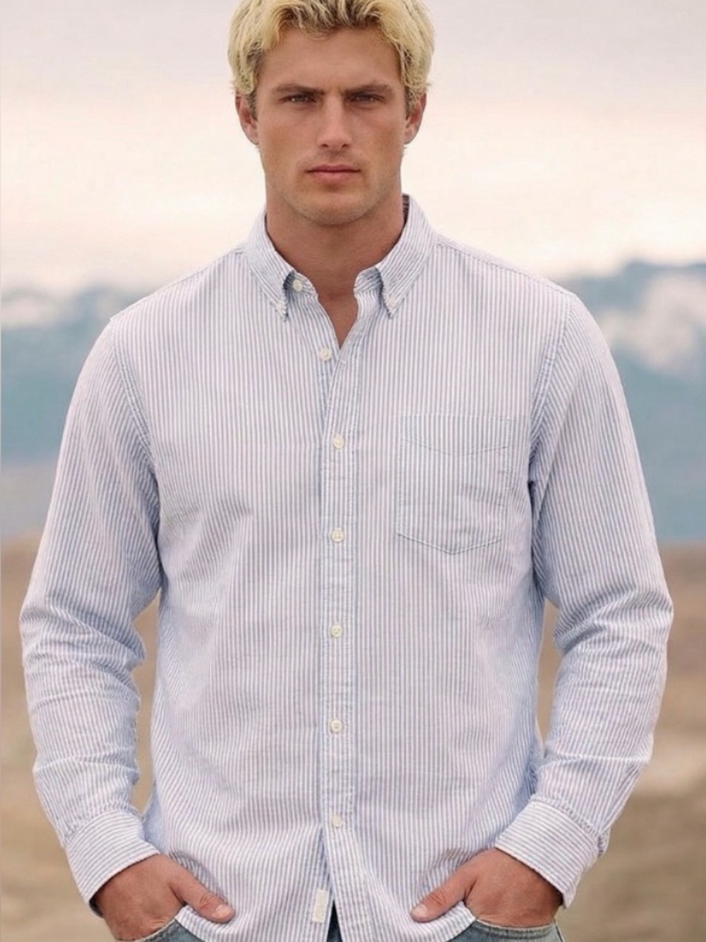 Men’s J.Crew Long Sleeve Blue Stripe Shirt Medium Classic Fit